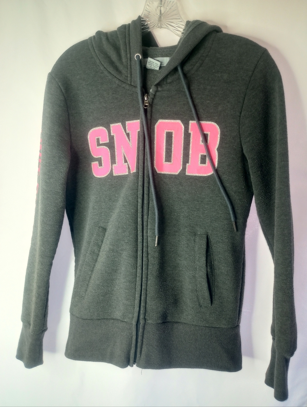 *GETA GRIP "SNOB" "OH PLEASE" Woman's Grey Zip Up Hoodie Size M